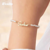 Women's Stainless Steel Nameplate Bracelet with Heart Chain