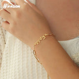 Women's Stainless Steel Nameplate Bracelet with Heart Chain