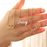 Water Wave Chain Name Necklace with Heart Pendant