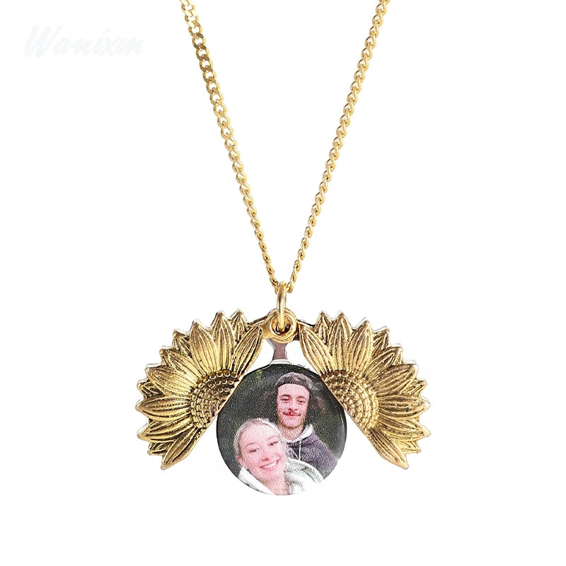 Sunflower Name Picture Pendant Locket Necklace