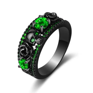 Vintage Red Zircon Flower Skull Ring - Western Punk Style
