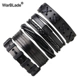 Leather Bracelet Men Multilayer Braid Wrap Bracelets Punk Wristband