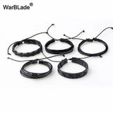 Leather Bracelet Men Multilayer Braid Wrap Bracelets Punk Wristband