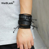 Leather Bracelet Men Multilayer Braid Wrap Bracelets Punk Wristband