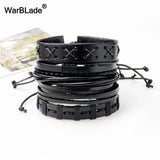 Leather Bracelet Men Multilayer Braid Wrap Bracelets Punk Wristband