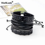 Leather Bracelet Men Multilayer Braid Wrap Bracelets Punk Wristband