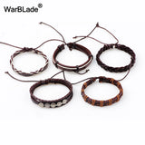 Vintage Leather Bracelet Men Multilayer Star Charm Wrap Bracelets & Bangles