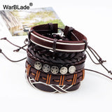 Vintage Leather Bracelet Men Multilayer Star Charm Wrap Bracelets & Bangles