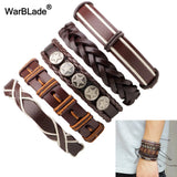 Vintage Leather Bracelet Men Multilayer Star Charm Wrap Bracelets & Bangles