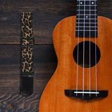 Cartoon Style Guitar Strap Denim Belt Leather Ends Yellow Leopard Print