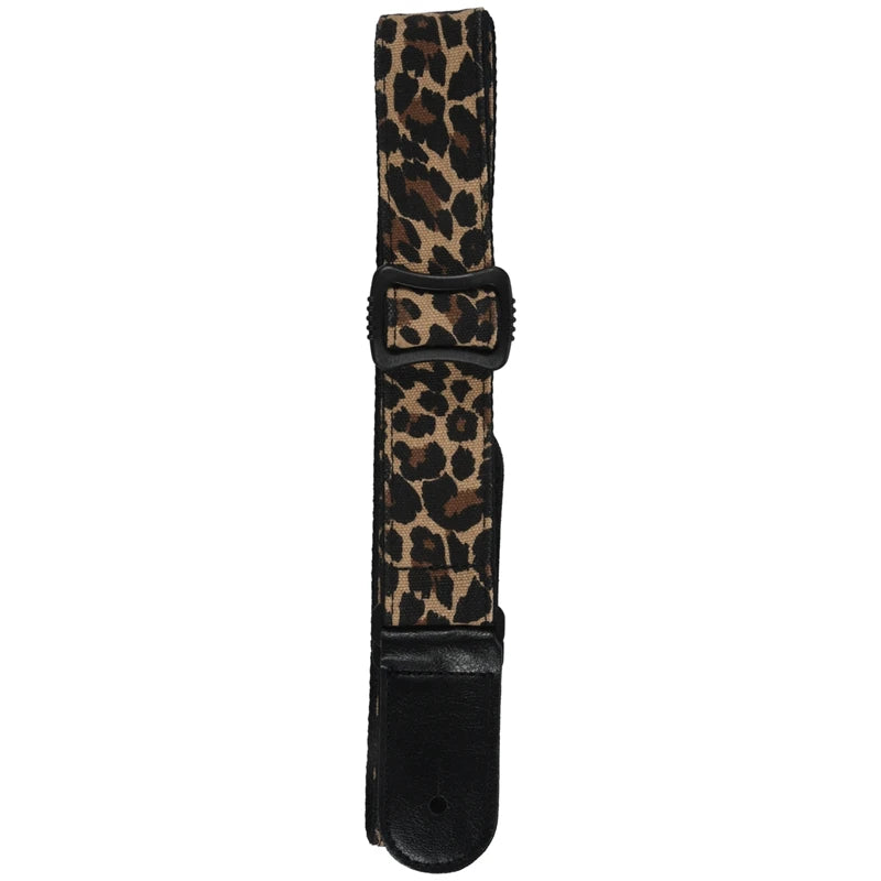 Cartoon Style Guitar Strap Denim Belt Leather Ends Yellow Leopard Print