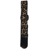 Cartoon Style Guitar Strap Denim Belt Leather Ends Yellow Leopard Print