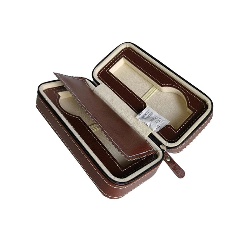 Leather Zipper Watch Case Lid Storage Box