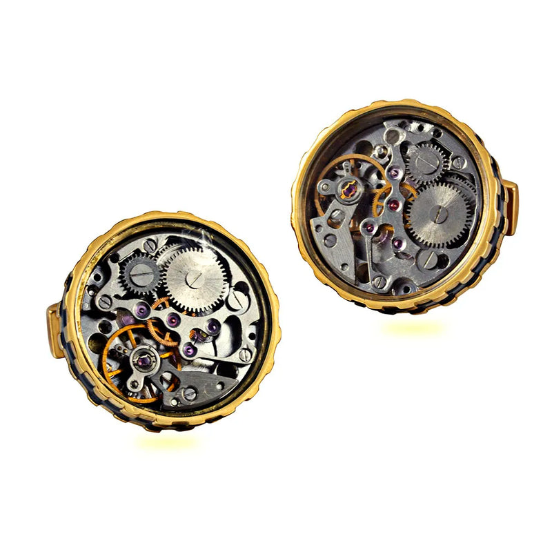 Mechanical Movement Cufflinks with Gear Edge Detail