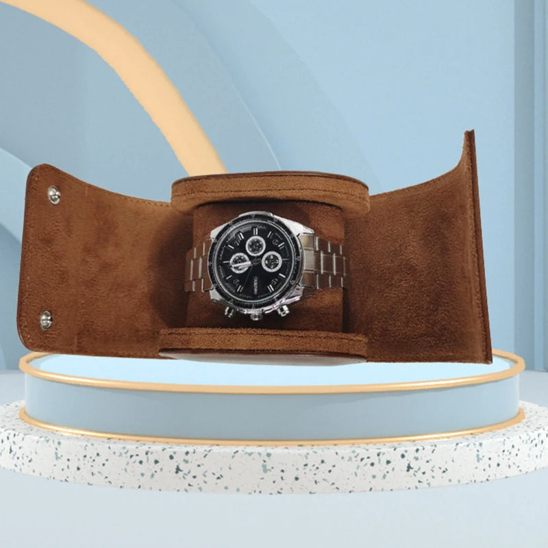 Vintage Leather Watch Roll Travel Case - Portable Watch Storage Box
