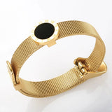 Adjustable Mesh Bracelets with Round Roman Numeral Charm