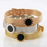Adjustable Mesh Bracelets with Round Roman Numeral Charm