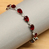 Water Drop Red Gem CZ 925 Sterling Silver Bracelet