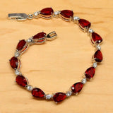 Water Drop Red Gem CZ 925 Sterling Silver Bracelet