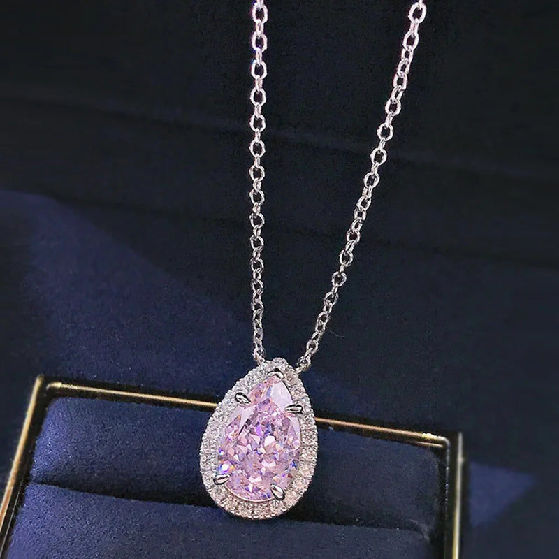 925 Silver Water Drop Chocker Necklace AAAAA Zircon Bridal Pendant