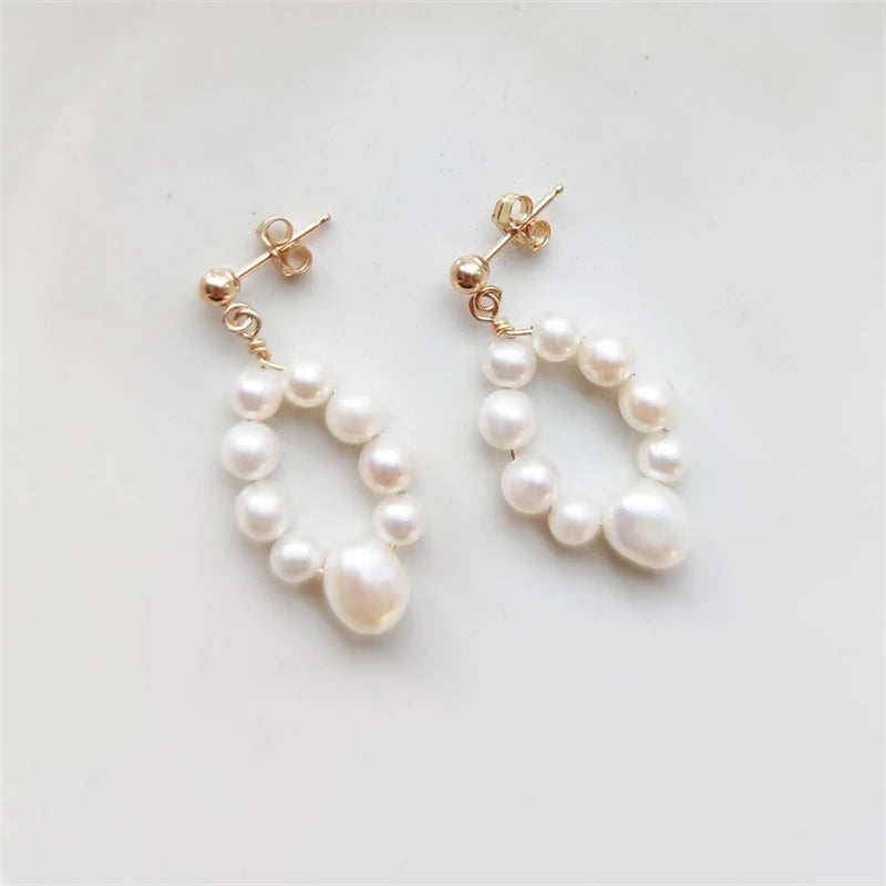 Water Drop Circle Pearl Earrings 14K Filled Pearl Earrings Jewelry