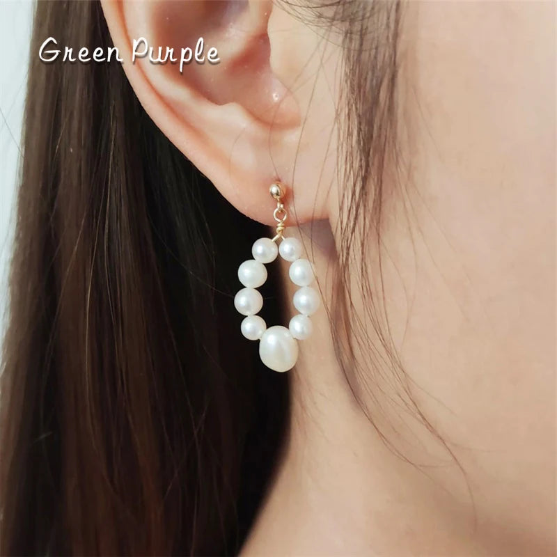 Water Drop Circle Pearl Earrings 14K Filled Pearl Earrings Jewelry