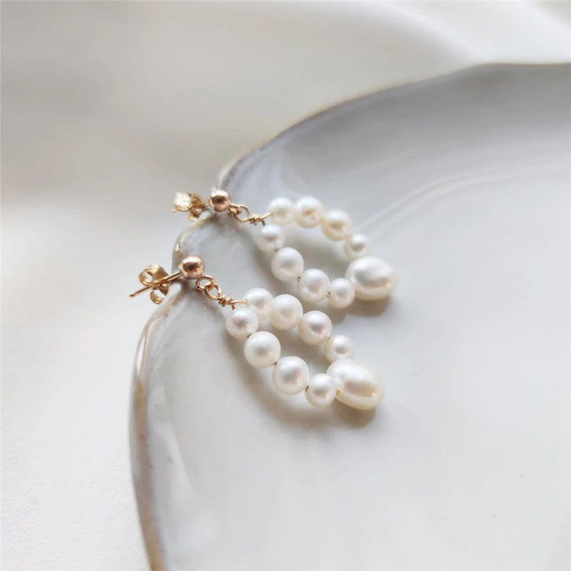 Water Drop Circle Pearl Earrings 14K Filled Pearl Earrings Jewelry