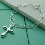 Water Drop Cross Pendant Bracelet 925 Silver Hollow Chain Party Gift
