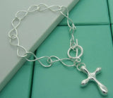 Water Drop Cross Pendant Bracelet 925 Silver Hollow Chain Party Gift