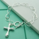 Water Drop Cross Pendant Bracelet 925 Silver Hollow Chain Party Gift