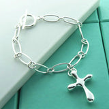 Water Drop Cross Pendant Bracelet 925 Silver Hollow Chain Party Gift