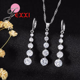 Water Drop Crystal Sparkly Jewelry Set Wedding Party Silver 925 Silver Needle