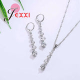 Water Drop Crystal Sparkly Jewelry Set Wedding Party Silver 925 Silver Needle
