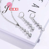 Water Drop Crystal Sparkly Jewelry Set Wedding Party Silver 925 Silver Needle