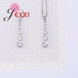 Water Drop Crystal Sparkly Jewelry Set Wedding Party Silver 925 Silver Needle