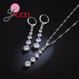 Water Drop Crystal Sparkly Jewelry Set Wedding Party Silver 925 Silver Needle