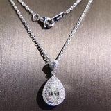 Water Drop Diamond Pendant 925 Silver Necklace Charm for Women