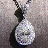 Water Drop Diamond Pendant 925 Silver Necklace Charm for Women