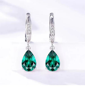 925 Silver Water Drop Earrings 5 Colors Gemstone Women's Jewelry