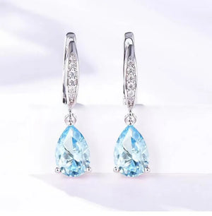 925 Silver Water Drop Earrings 5 Colors Gemstone Women's Jewelry
