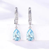 925 Silver Water Drop Earrings 5 Colors Gemstone Women's Jewelry