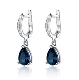 925 Silver Water Drop Earrings 5 Colors Gemstone Women's Jewelry