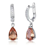 925 Silver Water Drop Earrings 5 Colors Gemstone Women's Jewelry