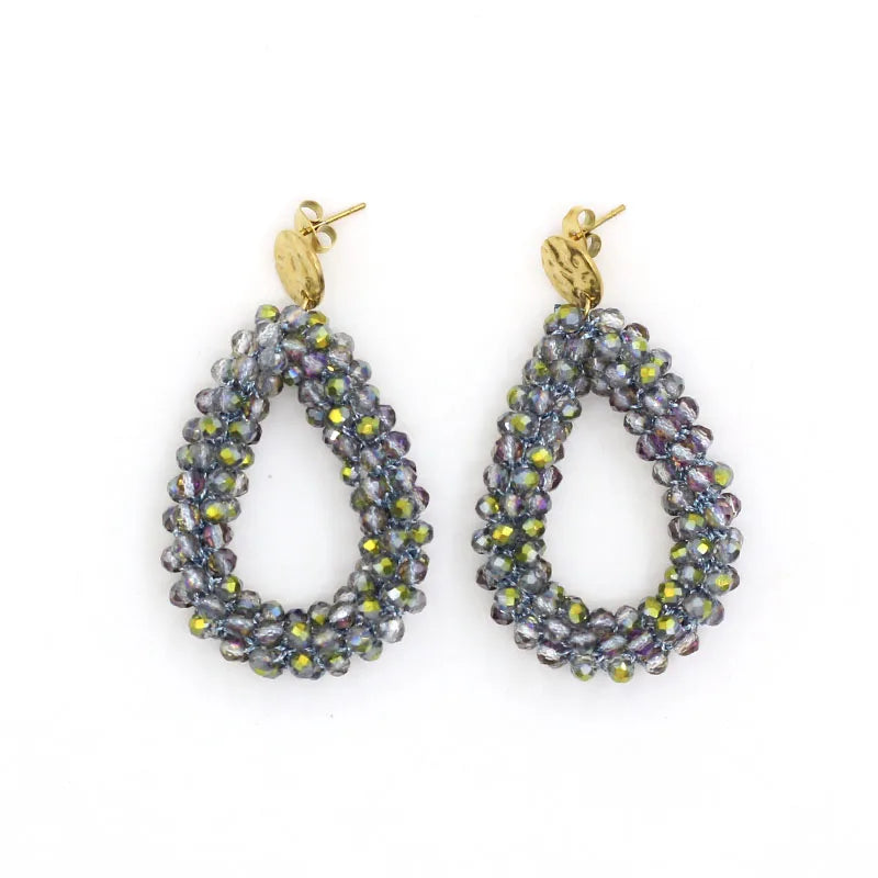Crystal Water Drop Earrings Stainless Steel Vintage Long Earrings