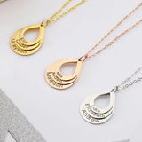 Water Drop Engrave 3 Names Pendant Necklace Personalized Family Gift