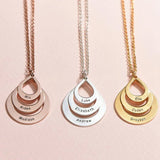 Water Drop Engrave 3 Names Pendant Necklace Personalized Family Gift