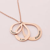 Water Drop Engrave 3 Names Pendant Necklace Personalized Family Gift