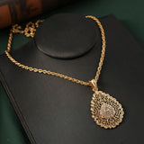 Water Drop Pendant Moroccan Flower Green Red Stone Pendant Nec