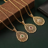 Water Drop Pendant Moroccan Flower Green Red Stone Pendant Nec