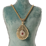 Water Drop Pendant Moroccan Flower Green Red Stone Pendant Nec
